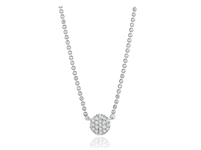 [N20023DW] 14Kt White Gold Micro Infinity Necklace With (19) Round Diamonds Weighing 0.10cttw