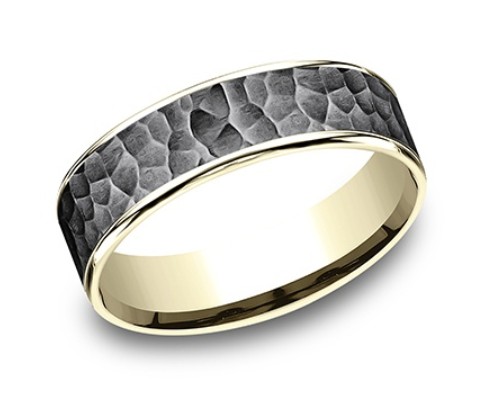 14Kt Yellow Gold And Tantaum Hammer Finish 6.5mm Band Sz10
