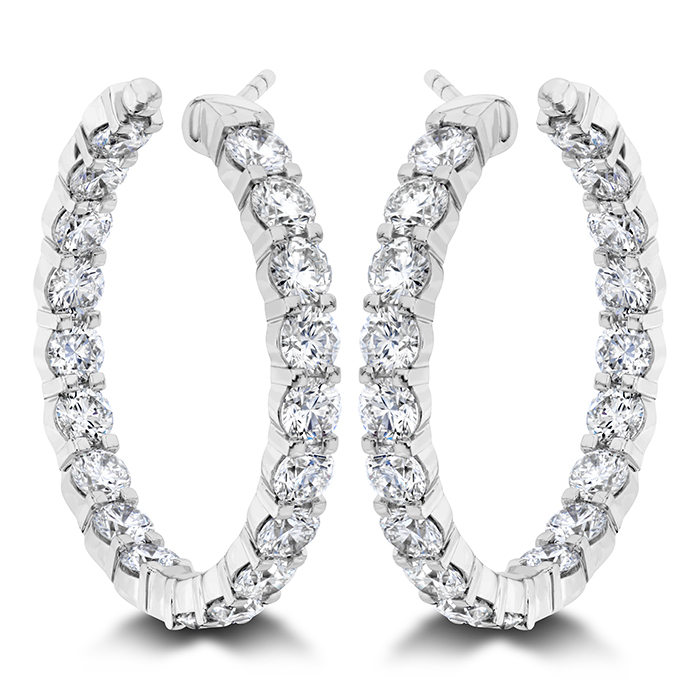 18Kt White Gol Petite Prong In/Out Hoops With (38) Round Diamonds Weighing 3.13cttw