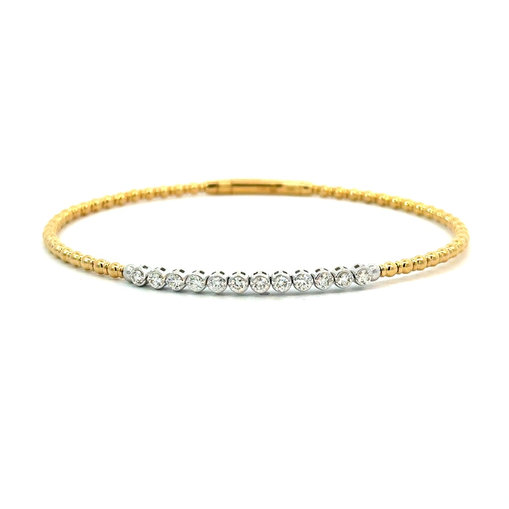 14Kt Two Toned Beaded Bangle With (12) Round Diamonds Weighing 0.40cttw