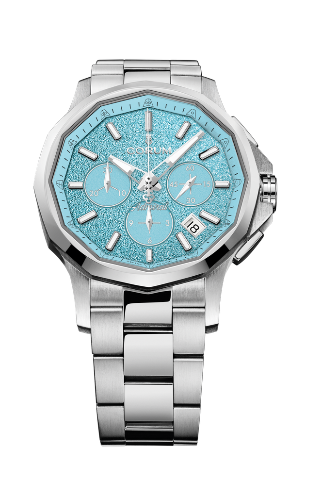 [A984/04557] Corum Admiral 42mm Chrono Baby Blue Dial Watch With A Stainless Steel Band