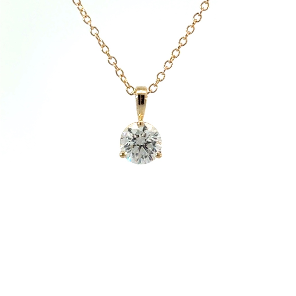 [S15558] 14Kt Yellow Gold Solitaire Necklace With A Round Diamond Weighing (1.26ct.)
