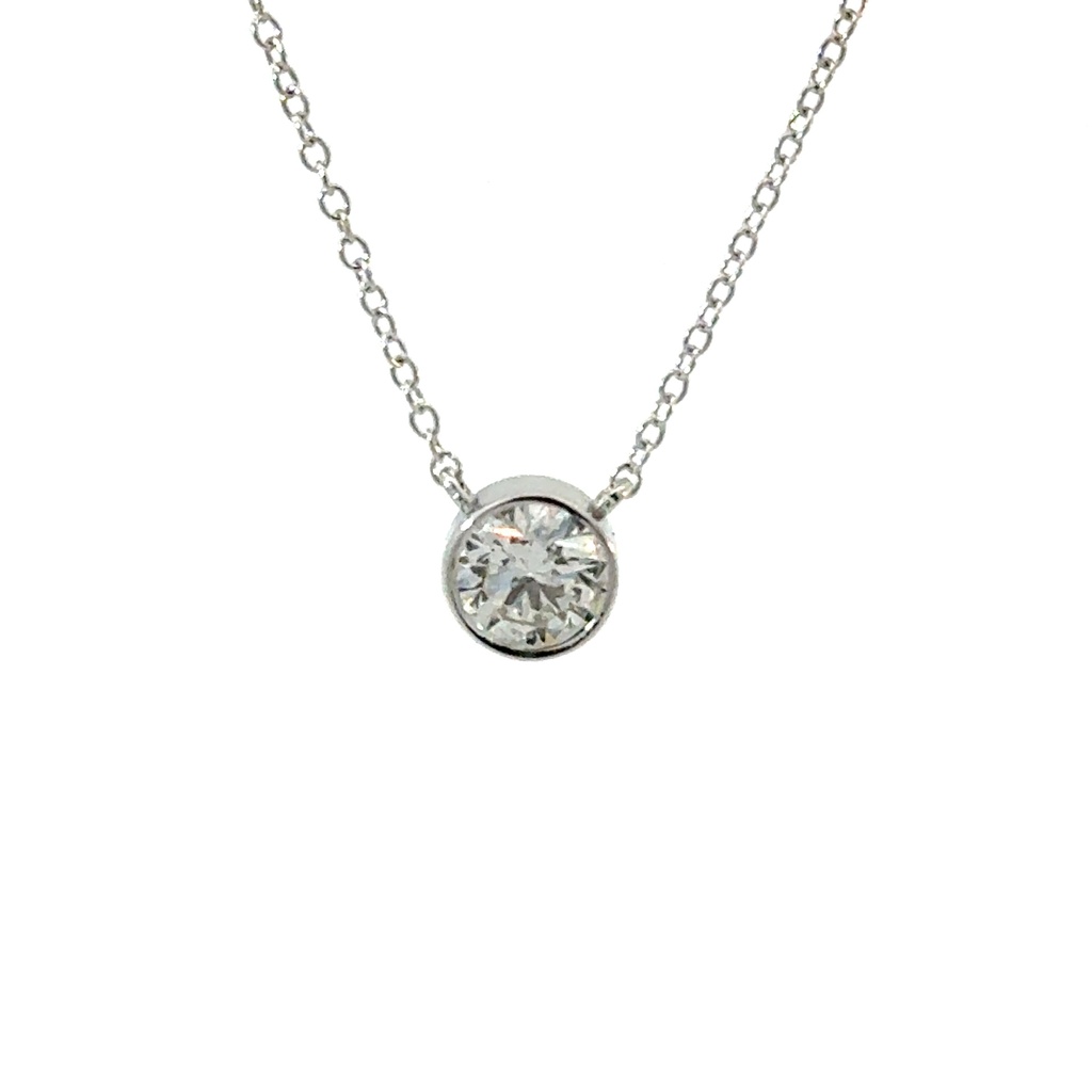 14Kt White Gold Solitaire Necklace With A Round Diamond Weighing (1.32ct)