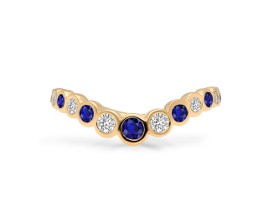 [RM5681] 18Kt Yellow Gold Bubbly Zenith Round Sapphire And Diamond Ring 0.48cttw