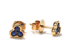 [EM1927] 18Kt Yellow Gold Trinity Round Sapphire Studs 0.52cttw