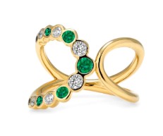 [RM5682] 18Kt Yellow Gold Bubbly Elegance Round Emerald (0.26ct) And Diamond (0.26ct) Ring