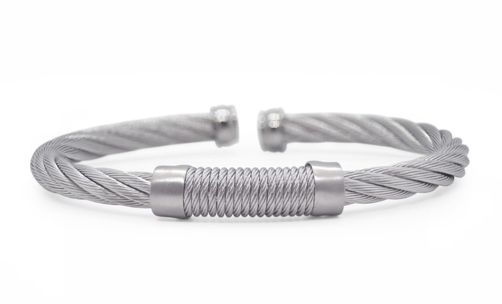 Stainless Steel Grey Nautical Cable Wrapped Men's Bracelet Sz7