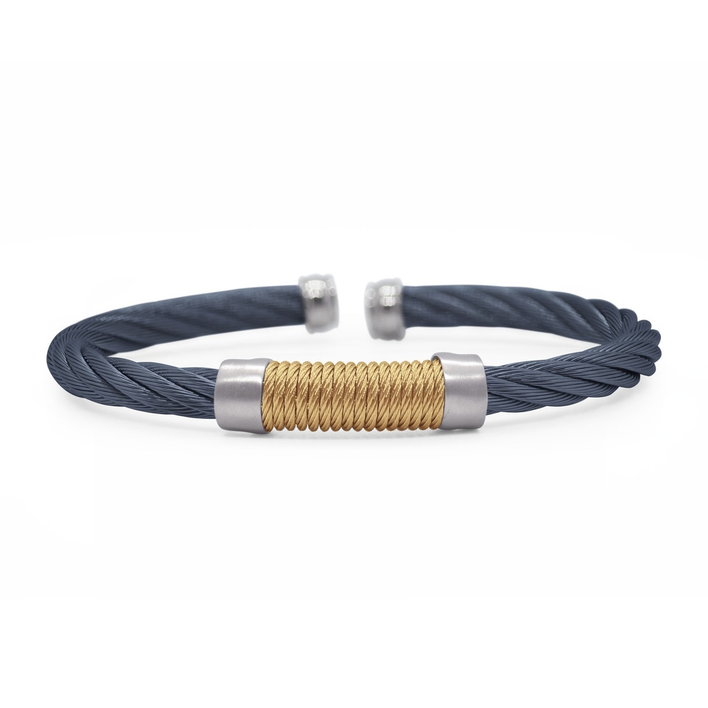 [04-68-0061-00] Men's Stainless Steel Yellow And Blueberry Nautical Cable Wrapped Bracelet Sz7