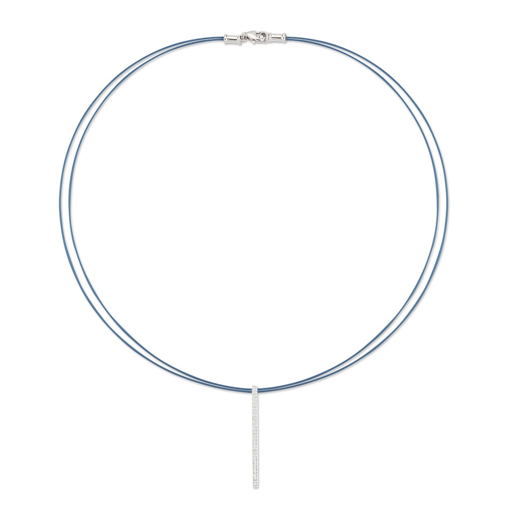 [08-64-S111-11] 14Kt White Gold Island Blue Nautical Cable Bar Pendant Necklace With (30) Round Diamonds Weighing 0.16cttw