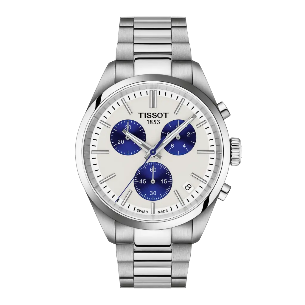 [T150.417.11.011.00] 40mm PR100 White And Blue Dial Quartz Watch With A Stainless Steel Band
