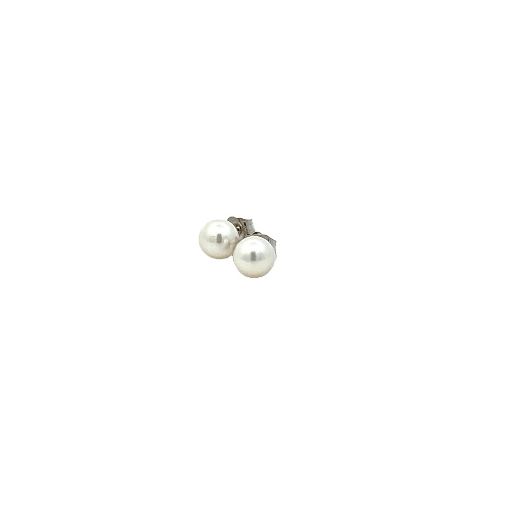 [65CPEW] 14Kt White Gold 6.5mm Pearl Stud Earrings