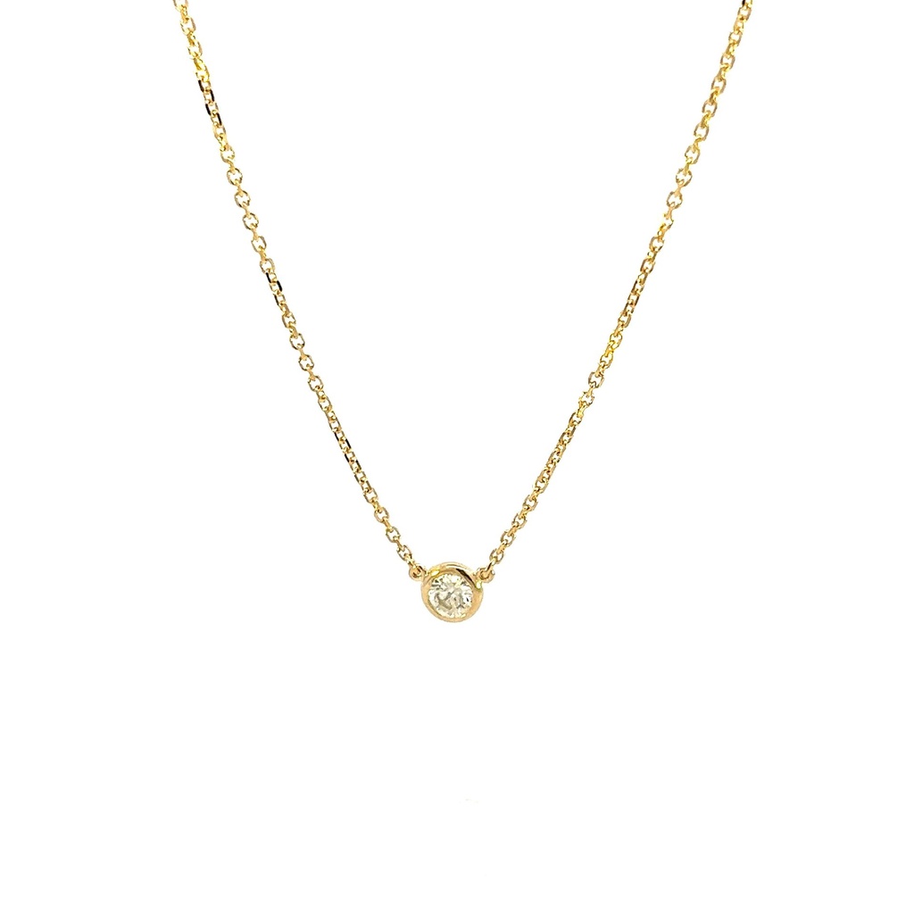 14Kt Yellow Gold Solitaire Necklace With A Round Diamond Weighing 0.15ct 