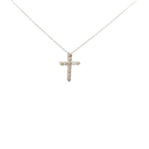 14Kt White Gold Cross Necklace With (11) Round Diamonds Weighing 0.51cttw 