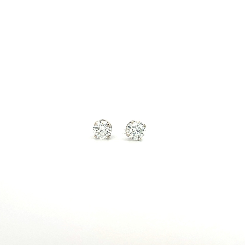 [E022-200] Round Brilliant Cut Diamond Studs 2.00cttw LM/SI2 14Kt White Gold Basket Pushbacks 