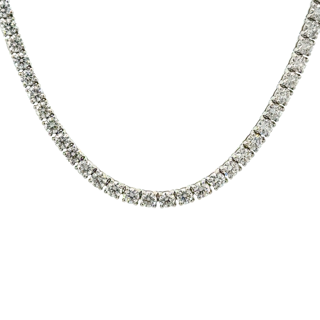 Tennis Necklace With (125) Round Diamonds Weighing 12.52cttw In 14Kt White Gold 