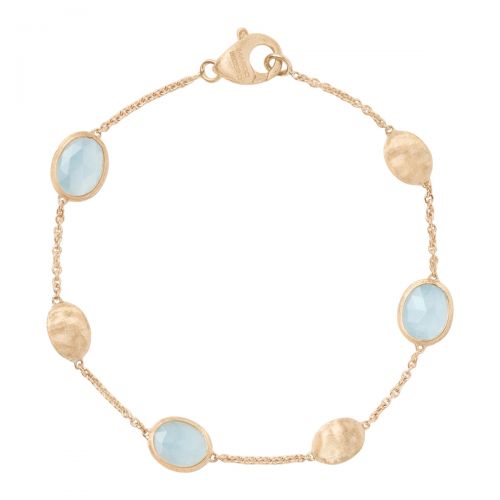 18Kt Yellow Gold Bracelet With Siviglia Beads And Aquamarine 7"