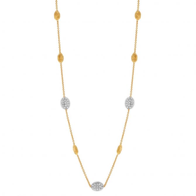 [CB1838-E_B_YW_Q6] 18Kt Two Toned Siviglia Bead Necklace With Round Diamonds Weighing 0.52cttw