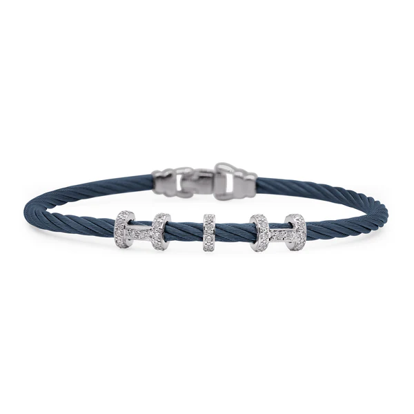 [04-28-3543-11] 14Kt White Gold Blueberry Nautical Cable Halo Harmony Diamond Bracelet 0.32cttw