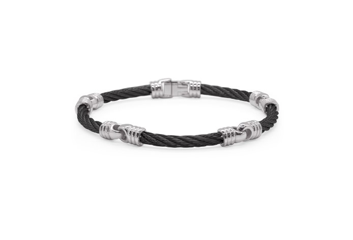 [06-52-0955-00] Stainless Steel Black Nautical Cable Men's Soft Link Bracelet