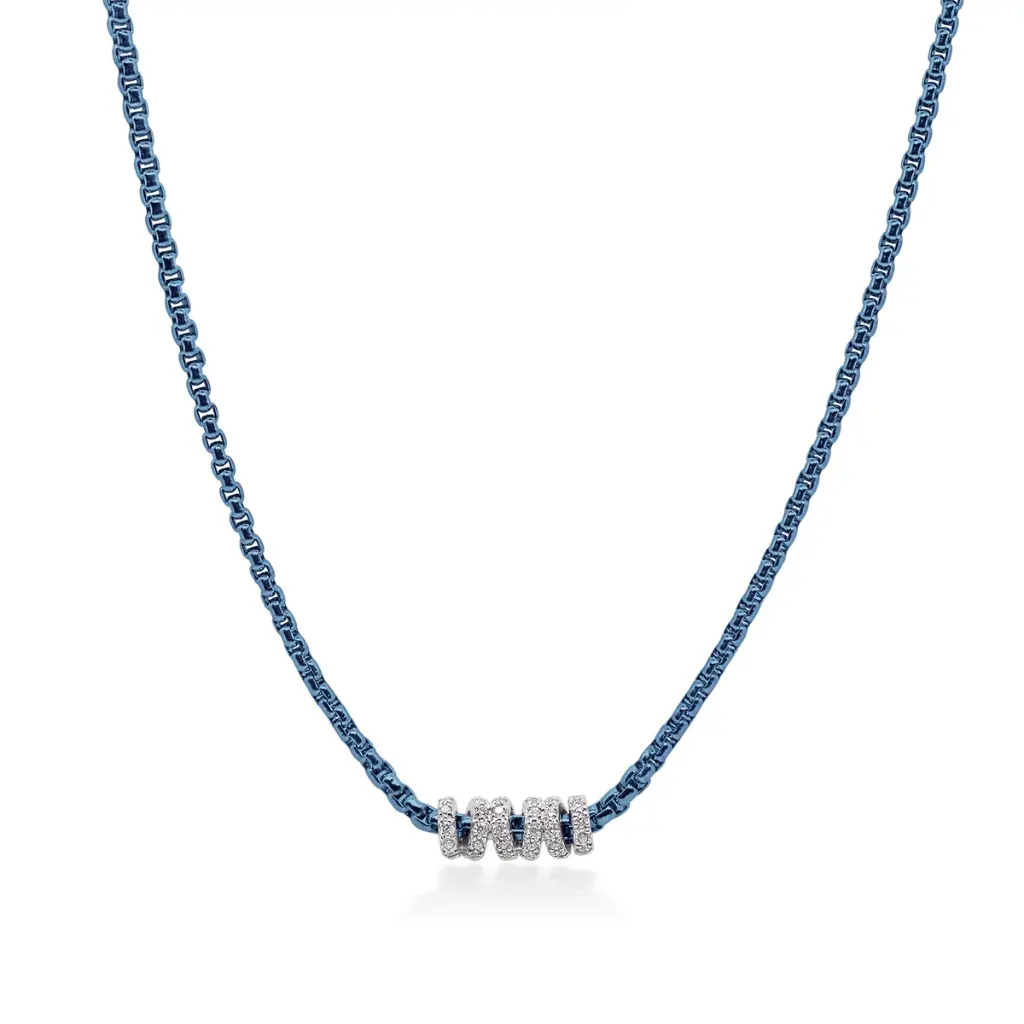 14Kt White Gold Island Blue Nautical Cable Wrapped Diamond Station Necklace 0.50cttw