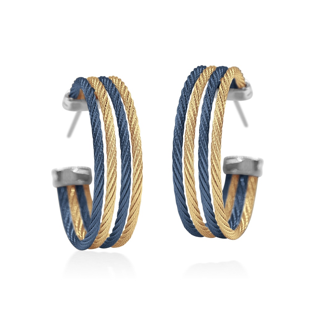 [03-68-S460-00] 14Kt White Gold Yellow And Blueberry Nautical Cable Four Row Hoops