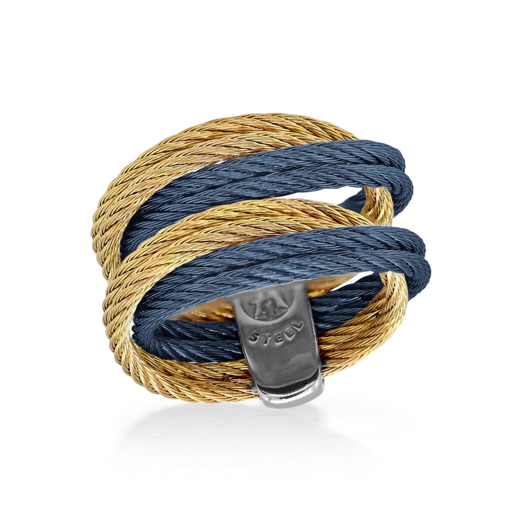 Stainless Steel Yellow And Blueberry Nautical Cable Ring Sz7