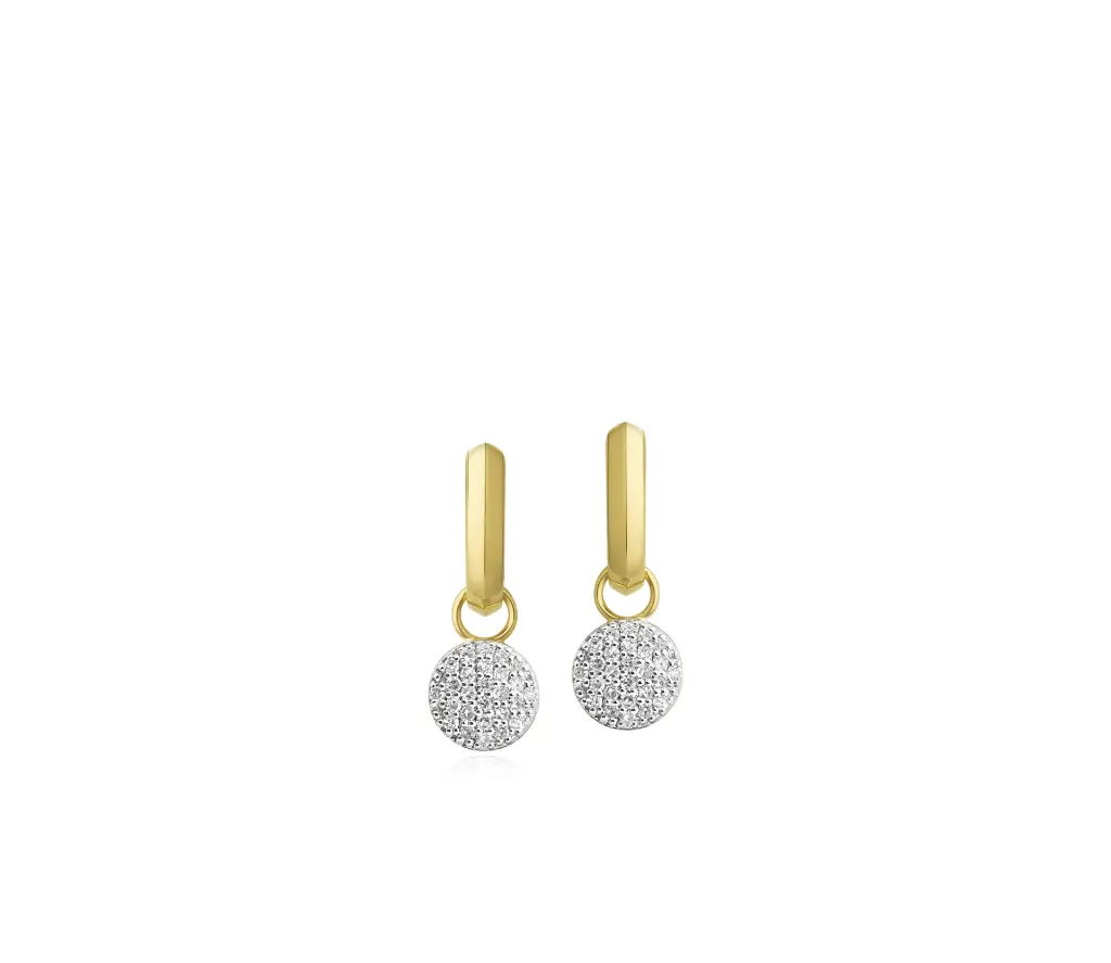 [E1787DY] 14Kt Yellow Gold Knife Edge Infinity Huggies With (52) Round Diamonds Weighing 0.28cttw