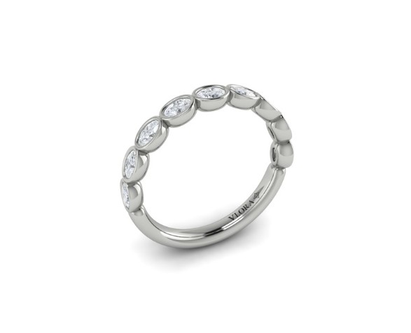 Platinum Bezel Set Band With (9) Oval Diamonds Weighing 0.76cttw