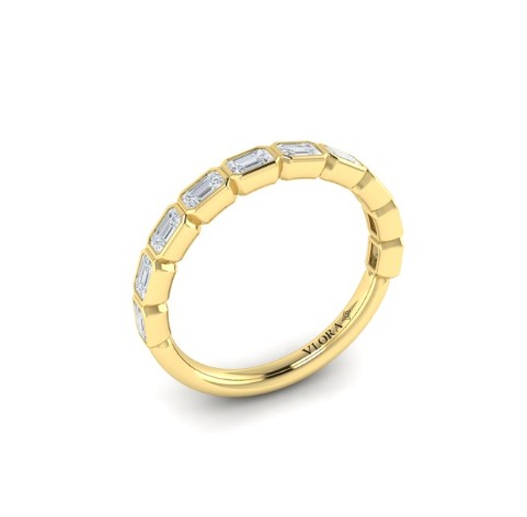 [VW50914-YG] 14Kt Yellow Gold Bezel Set Band With (10) Emerald Cut Diamonds Weighing 0.86cttw