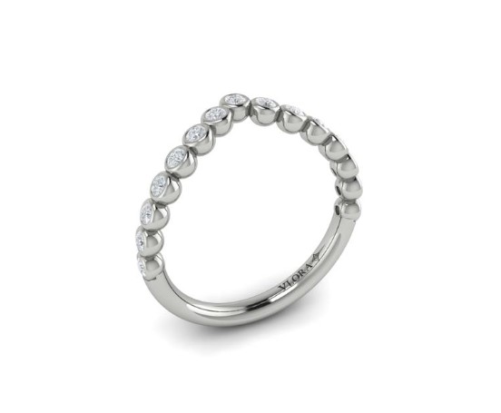 14Kt White Gold Bezel Set Contour Band With (15) Round Diamonds Weighing 0.33cttw