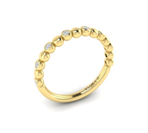 [VW51023-YG] 14Kt Yellow Gold Bezel Set Bead Band With (8) Round Diamonds Weighing 0.15cttw