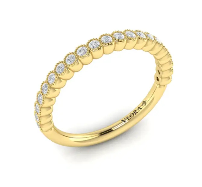 [VW51033-YG] 14Kt Yellow Gold Milgrain Bezel Band With (21) Round Diamonds Weighing 0.25cttw