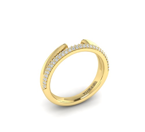 14Kt Yellow Gold Open Two Row Band With (63) Round Diamonds Weighing 0.21cttw