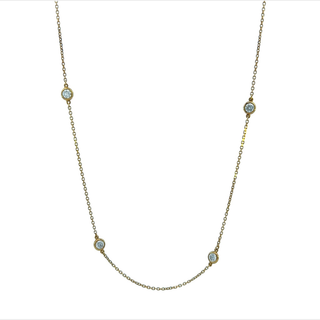14Kt Yellow Gold Diamonds by The Inch Necklace With (12) Round Diamonds Weighing 1.30cttw