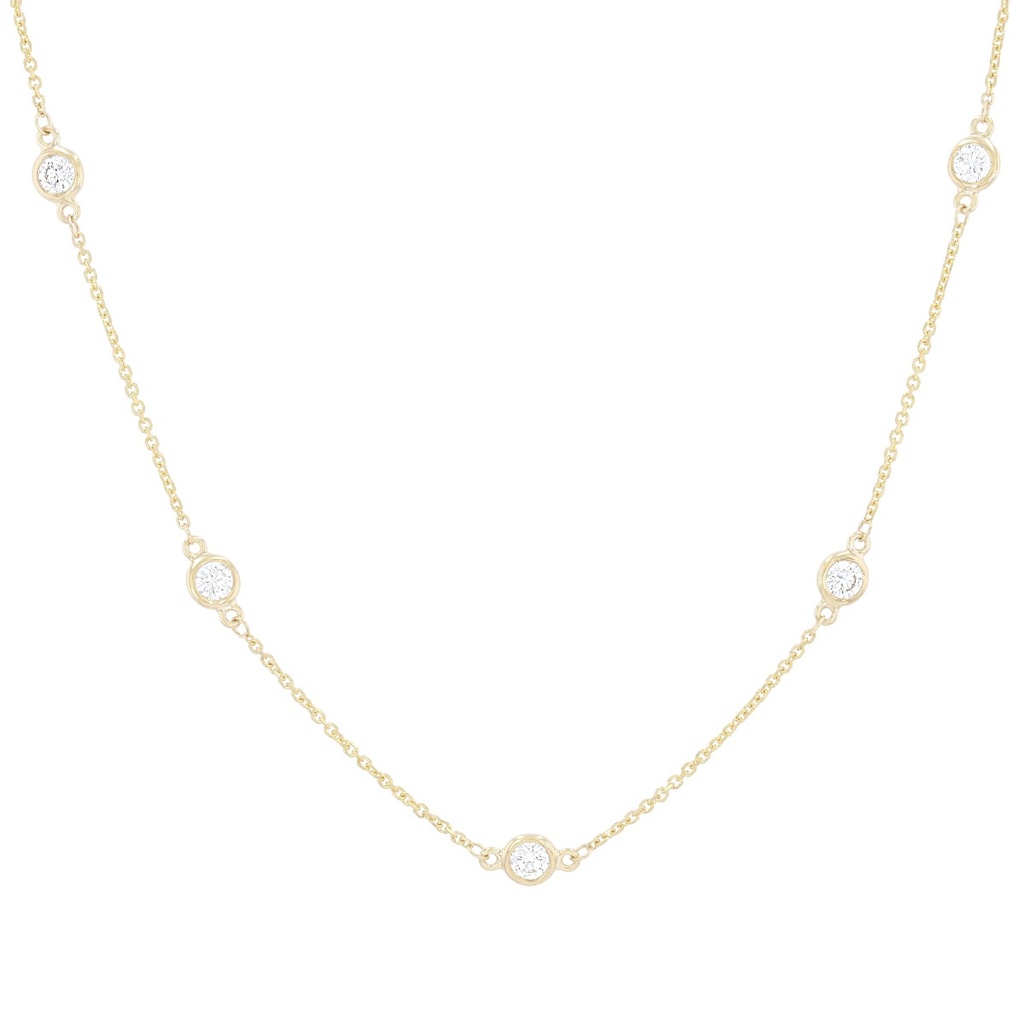 14Kt Yellow Gold Diamonds By The Inch Necklace With (12) Round Diamonds Weighing 2.55cttw