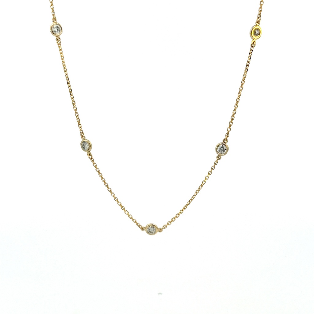 14Kt Yellow Gold Diamond By The Inch Necklace With (12) Round Diamonds Weighing 0.91cttw