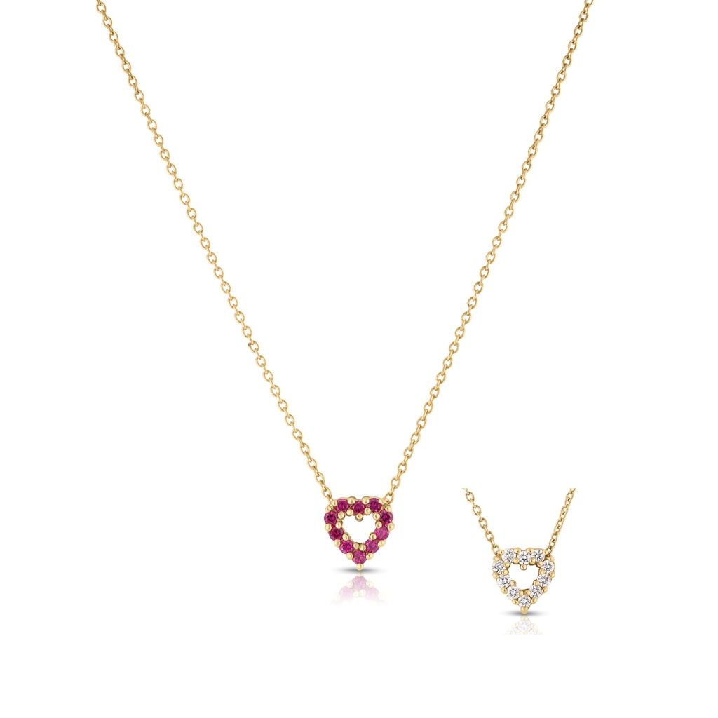 [000634AYCHXR] 18Kt Yellow Gold Reversible Heart Pendant With (10) Round Rubies Weighing 0.10ct And (10) Round Diamonds Weighing 0.10ct