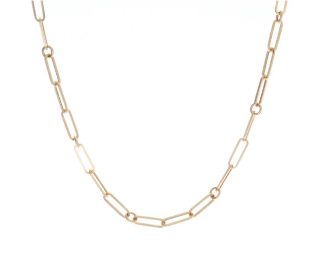 18Kt Yellow Gold Paperclip And Round Link Chain 17"