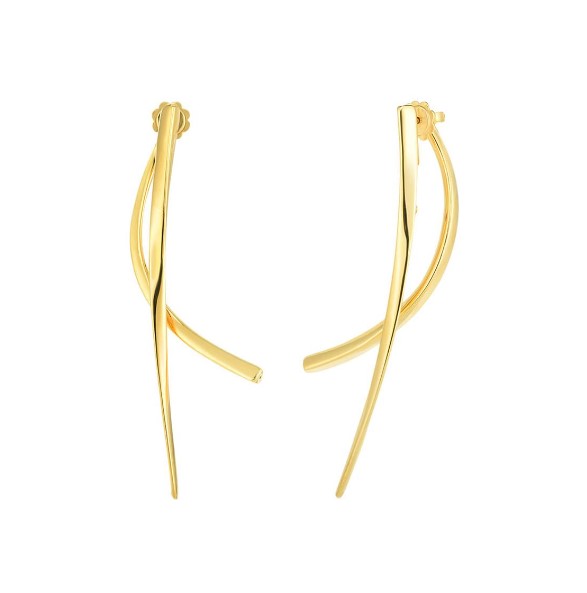 [6740599AYER0] 18Kt Yellow Gold Oro Classic Curved Bar Drop Earrings