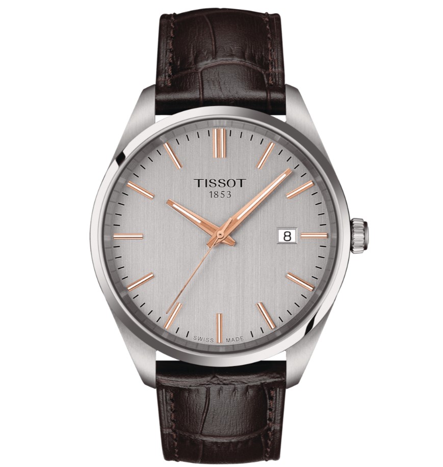 [T150.410.16.031.00] 40mm PR 100 Silver Dial Quartz Watch With A Brown Leather Strap