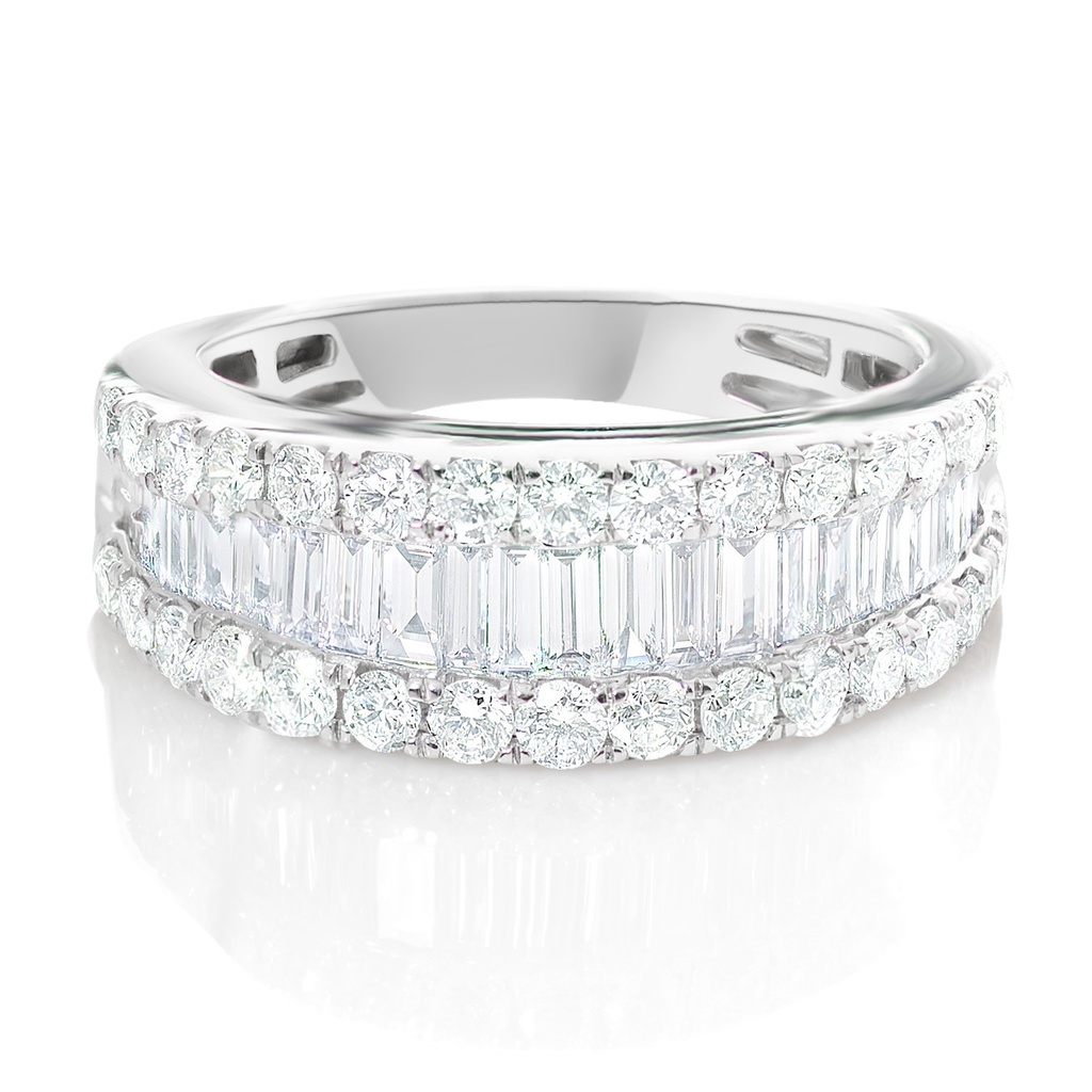 14Kt White Gold Railroad Band With (21) Baguette Diamonds Weighing 0.74ct And (30) Round Diamonds Weighing 0.81ct