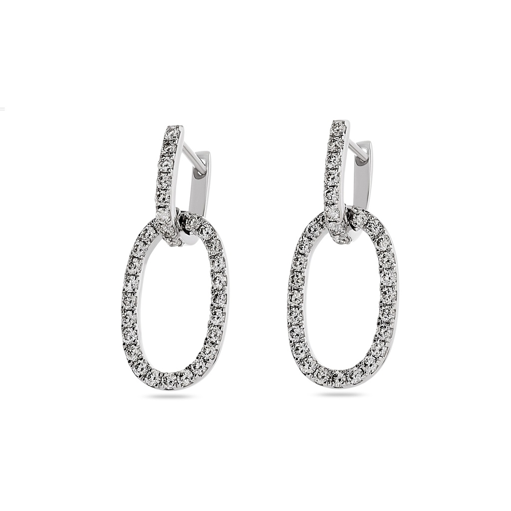 [E78585] 14Kt White Gold Oval Dangle Earrings With (62) Round Diamonds Weighing 1.00cttw