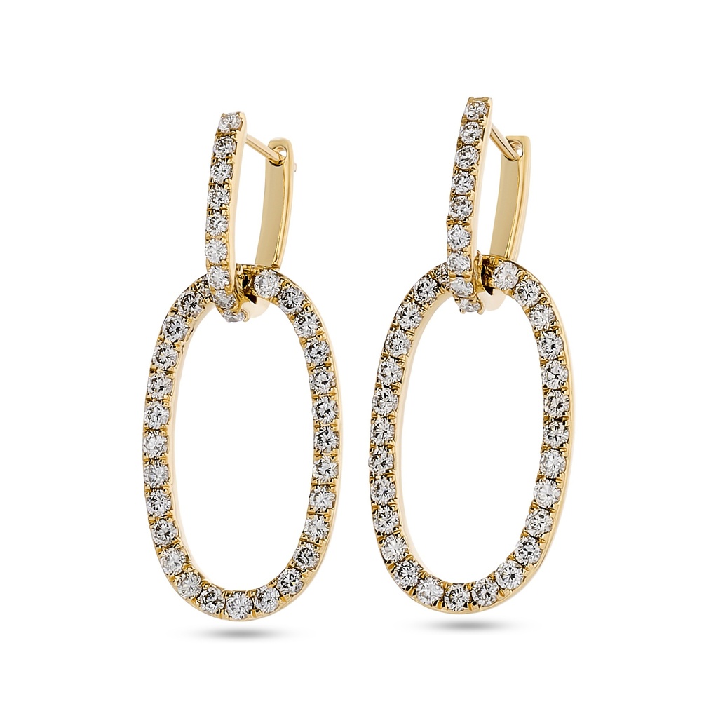 [E78596] 14Kt Yellow Gold Oval Dangle Earrings With (72) Round Diamonds Weighing 1.75cttw