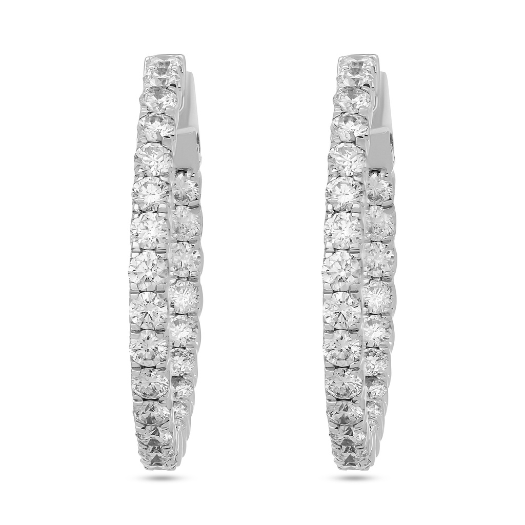 14Kt White Gold In/Out Hoops with (48) Round Diamonds Weighing 2.15cttw