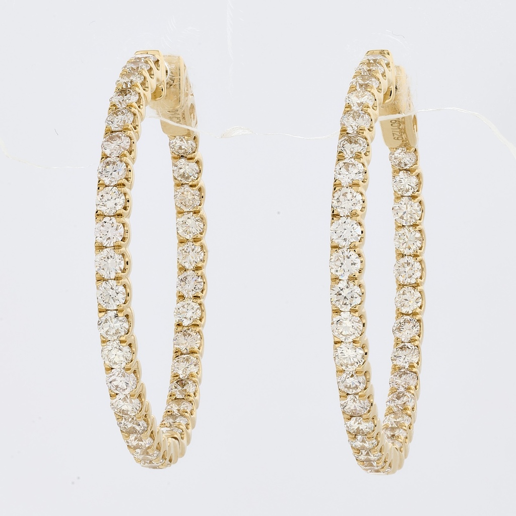 [E79018] 14Kt Yellow Gold In/Out Hoops with (66) Round Diamonds Weighing 2.05cttw