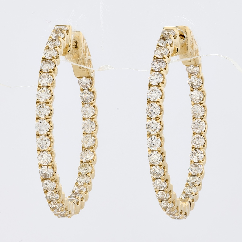 [E79023.1] 14Kt Yellow Gold In/Out Hoops With (56) Round Diamonds Weighing 1.66cttw