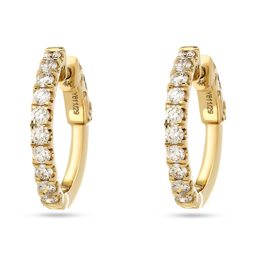 [E79528.1] 14Kt Yellow Gold Hoops With (20) Round Diamonds Weighing 0.63cttw