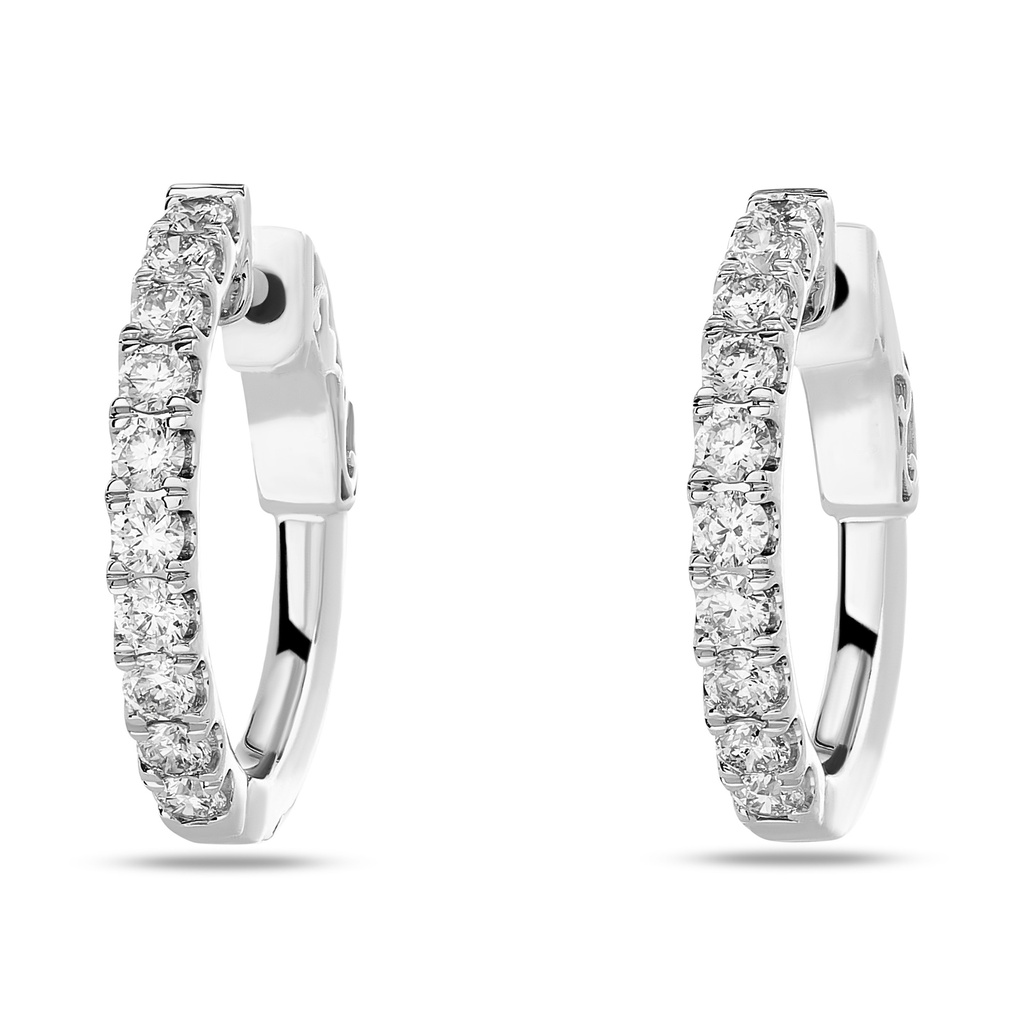 14Kt White Gold Hoops With (20) Round Diamonds Weighing 0.62cttw