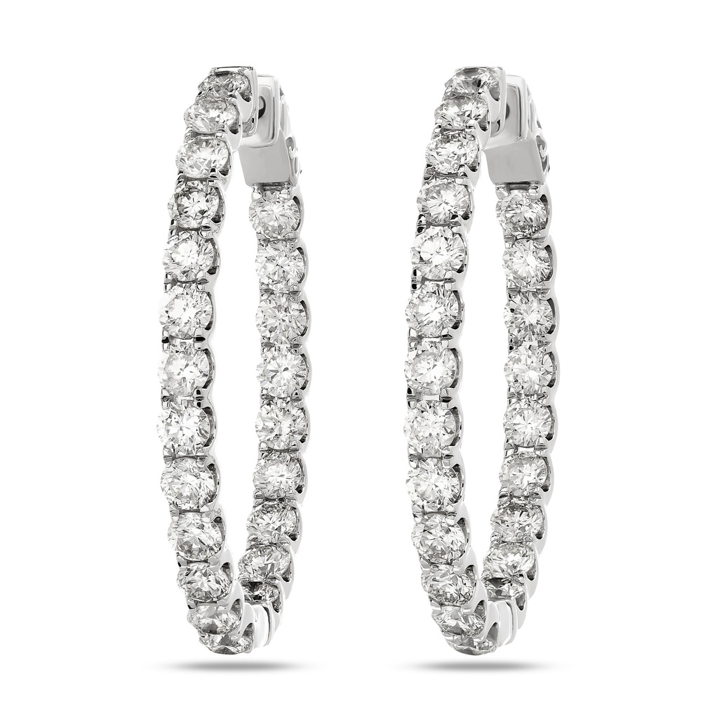 14Kt White Gold In/Out Hoops With (44) Round Diamonds Weighing 5.87cttw