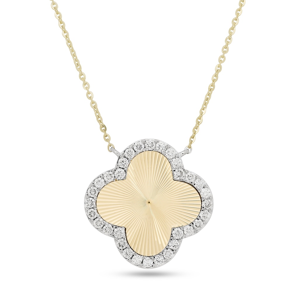 14Kt Two Toned Clover Necklace With (32) Round Diamonds Weighing 0.72cttw